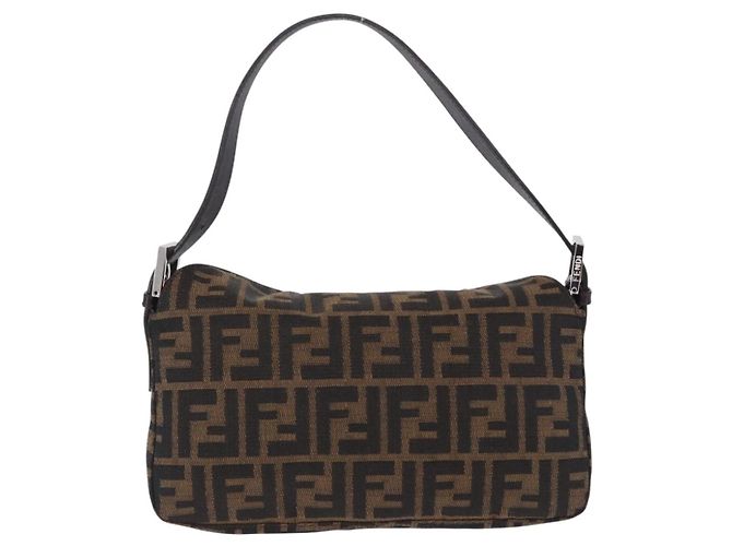 Borsa a tracolla FENDI Zucca Canvas Mamma Baguette Marrone Nero Auth 204131V - vista 2