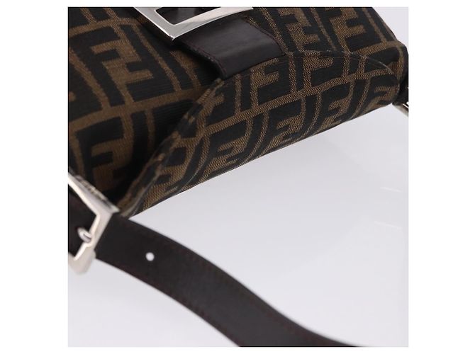 Borsa a tracolla FENDI Zucca Canvas Mamma Baguette Marrone Nero Auth 204131V - vista 6