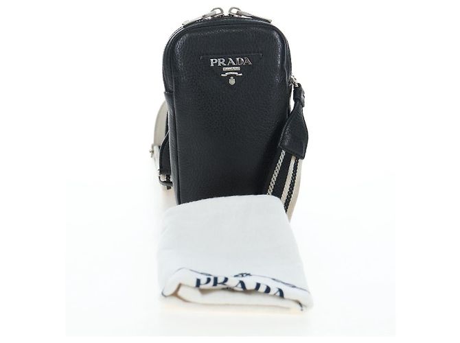 PRADA Schultertasche Vittero Dino Leather Black Silver Auth 202911V Schwarz Silber - Ansicht 12
