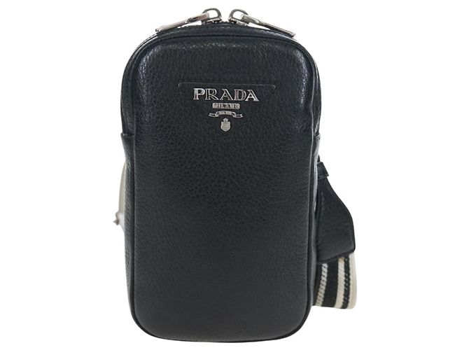PRADA Schultertasche Vittero Dino Leather Black Silver Auth 202911V Schwarz Silber - Ansicht 13