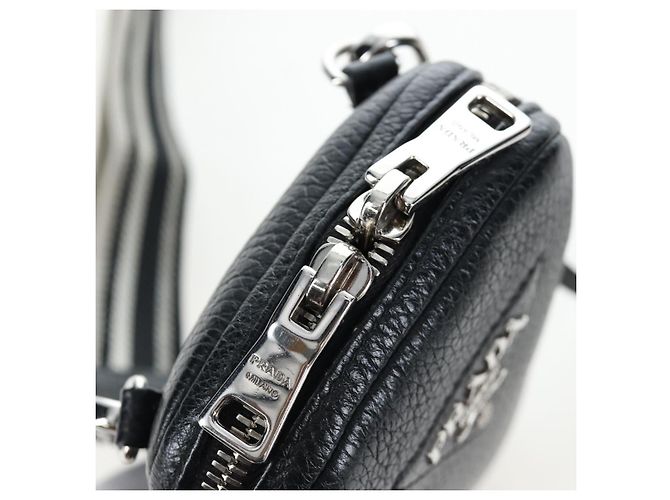 PRADA Schultertasche Vittero Dino Leather Black Silver Auth 202911V Schwarz Silber - Ansicht 22