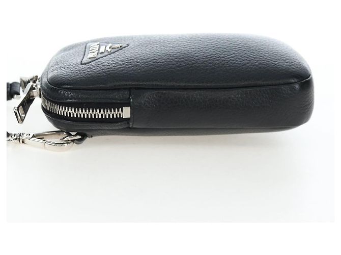 PRADA Schultertasche Vittero Dino Leather Black Silver Auth 202911V Schwarz Silber - Ansicht 3