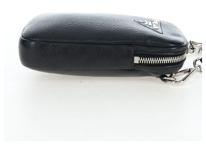 PRADA Schultertasche Vittero Dino Leather Black Silver Auth 202911V Schwarz Silber - Ansicht 4