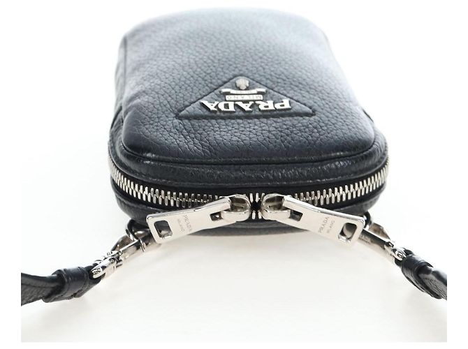 PRADA Schultertasche Vittero Dino Leather Black Silver Auth 202911V Schwarz Silber - Ansicht 6