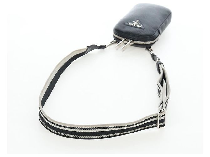 PRADA Schultertasche Vittero Dino Leather Black Silver Auth 202911V Schwarz Silber - Ansicht 7