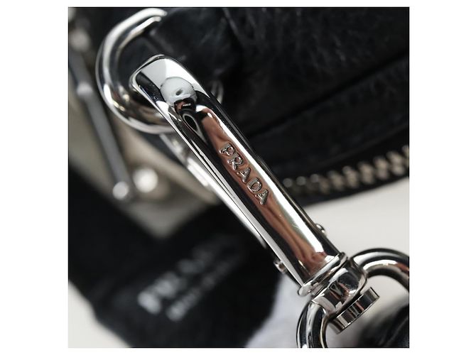 PRADA Schultertasche Vittero Dino Leather Black Silver Auth 202911V Schwarz Silber - Ansicht 9
