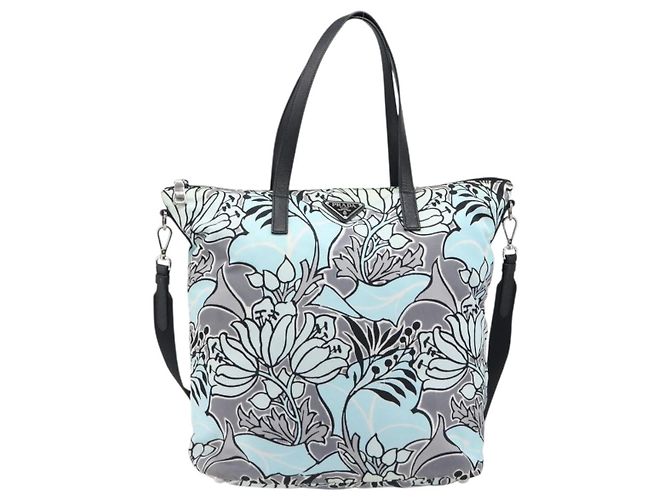 Saco Tote PRADA Nylon 2way Azul Claro Prata Auth 201271A - vista 13