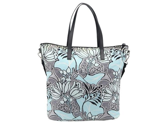 Saco Tote PRADA Nylon 2way Azul Claro Prata Auth 201271A - vista 2