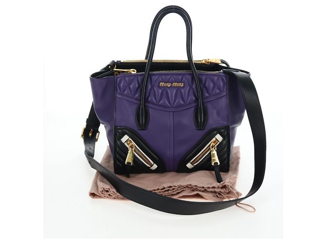 Borsa a mano Miu Miu in pelle 2way Viola Oro Auth 203786V D'oro Porpora - vista 12
