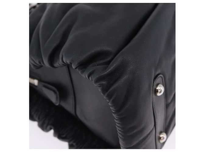 Christian Dior Carreo Hand Bag Leather Black Silver Auth am12602SAM Silvery - view 11