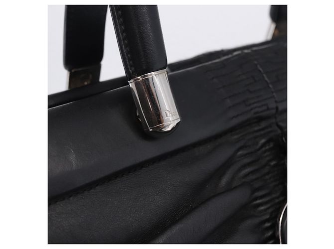 Christian Dior Carreo Hand Bag Leather Black Silver Auth am12602SAM Silvery - view 16