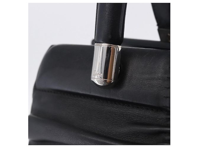 Christian Dior Carreo Hand Bag Leather Black Silver Auth am12602SAM Silvery - view 17