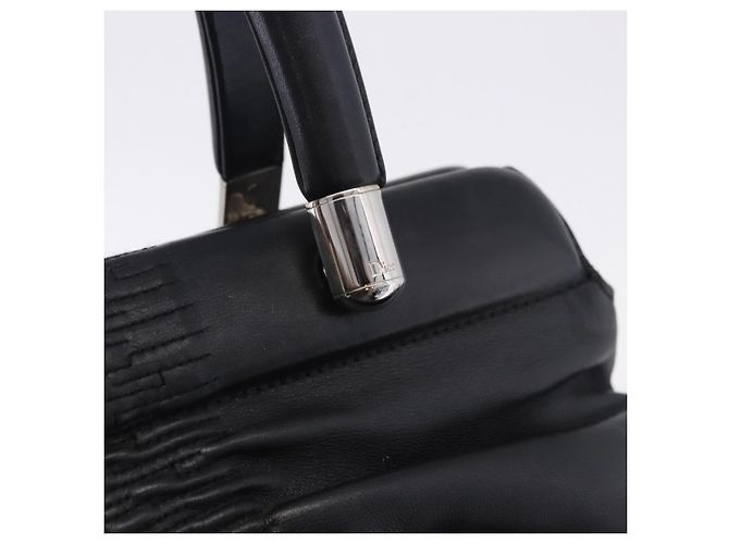 Christian Dior Carreo Hand Bag Leather Black Silver Auth am12602SAM Silvery - view 18