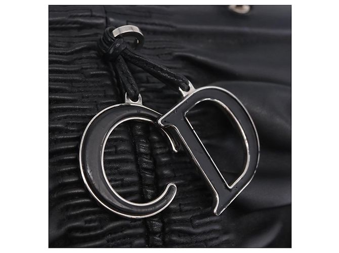 Christian Dior Carreo Hand Bag Leather Black Silver Auth am12602SAM Silvery - view 19