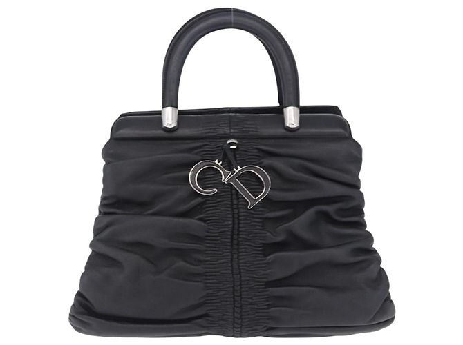 Christian Dior Carreo Hand Bag Leather Black Silver Auth am12602SAM Silvery - view 2