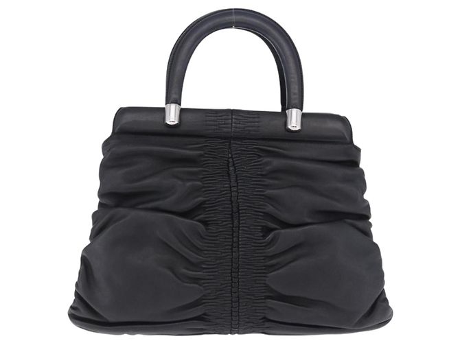 Christian Dior Carreo Hand Bag Leather Black Silver Auth am12602SAM Silvery - view 3