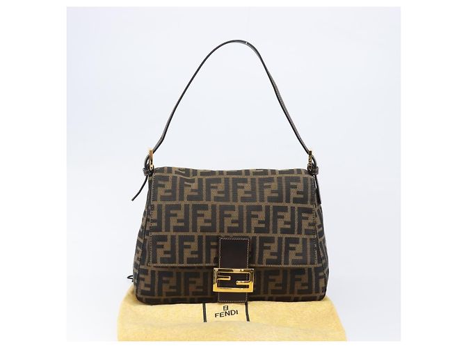 Borsa a tracolla FENDI Zucca Canvas Mamma Baguette Nero Marrone Auth 204132V - vista 12
