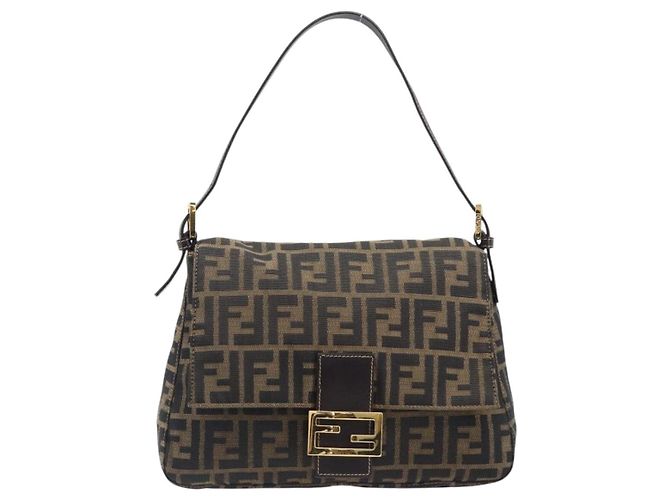 Borsa a tracolla FENDI Zucca Canvas Mamma Baguette Nero Marrone Auth 204132V - vista 13