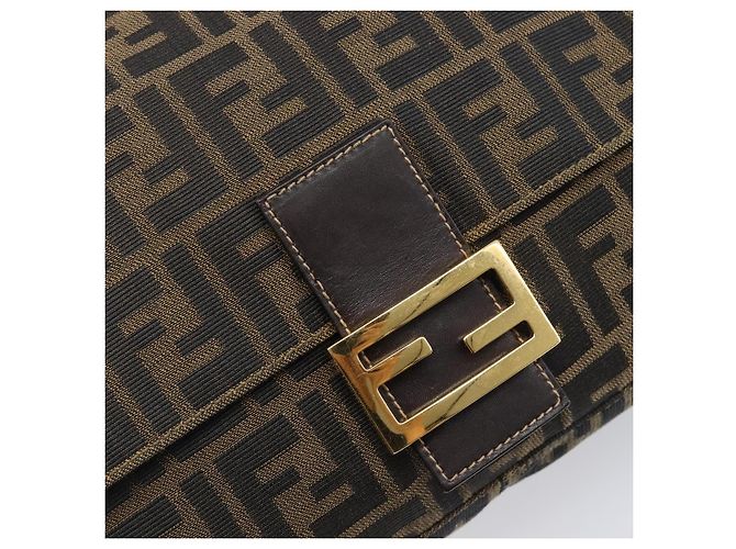 Borsa a tracolla FENDI Zucca Canvas Mamma Baguette Nero Marrone Auth 204132V - vista 19