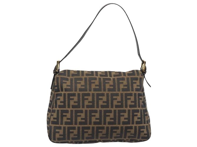 Borsa a tracolla FENDI Zucca Canvas Mamma Baguette Nero Marrone Auth 204132V - vista 2