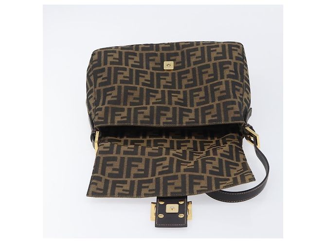 Borsa a tracolla FENDI Zucca Canvas Mamma Baguette Nero Marrone Auth 204132V - vista 20
