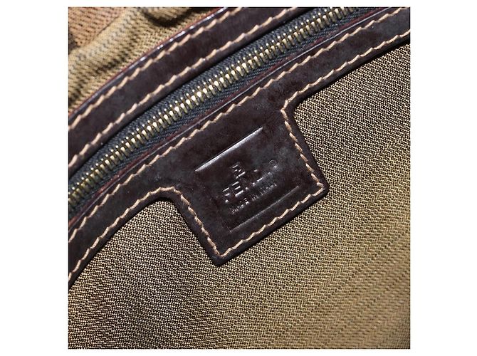 Borsa a tracolla FENDI Zucca Canvas Mamma Baguette Nero Marrone Auth 204132V - vista 21