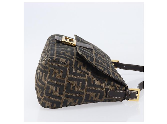 Borsa a tracolla FENDI Zucca Canvas Mamma Baguette Nero Marrone Auth 204132V - vista 3