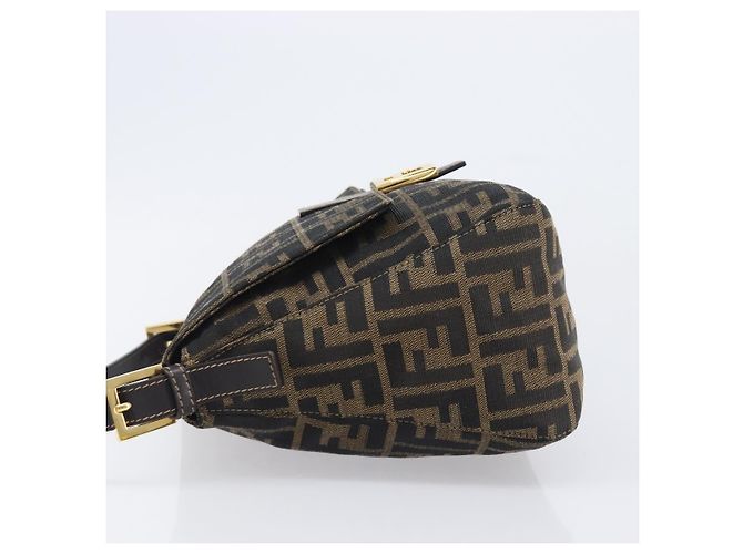 Borsa a tracolla FENDI Zucca Canvas Mamma Baguette Nero Marrone Auth 204132V - vista 4