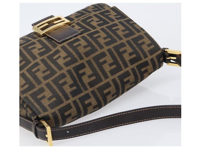 Borsa a tracolla FENDI Zucca Canvas Mamma Baguette Nero Marrone Auth 204132V - vista 6
