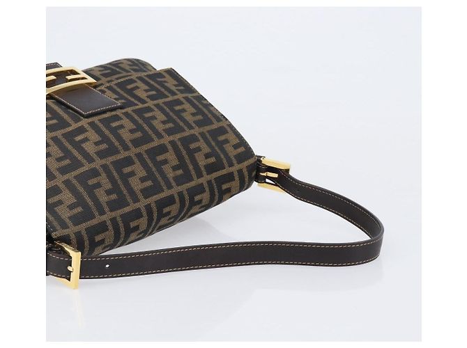 Borsa a tracolla FENDI Zucca Canvas Mamma Baguette Nero Marrone Auth 204132V - vista 7