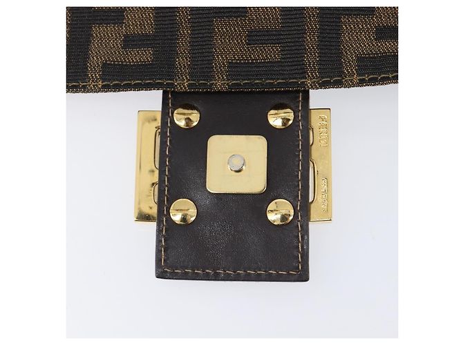 Borsa a tracolla FENDI Zucca Canvas Mamma Baguette Nero Marrone Auth 204132V - vista 9