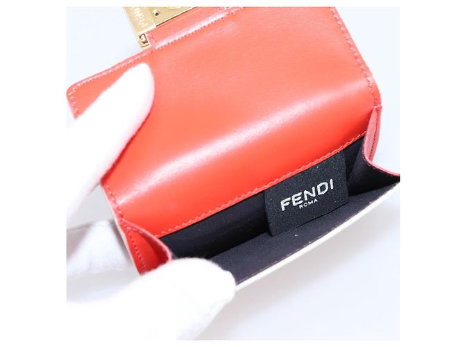 Portafoglio Compatto FENDI Baguette Micro Wallet Pelle Rosso Oro Auth 203699M D'oro - vista 8