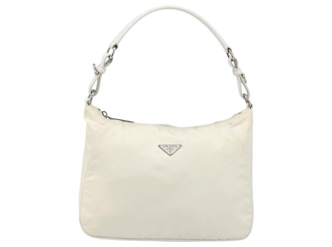 Bolsa de Ombro PRADA Nylon Ivory Silver Auth 204641A Prata Cru - vista 13
