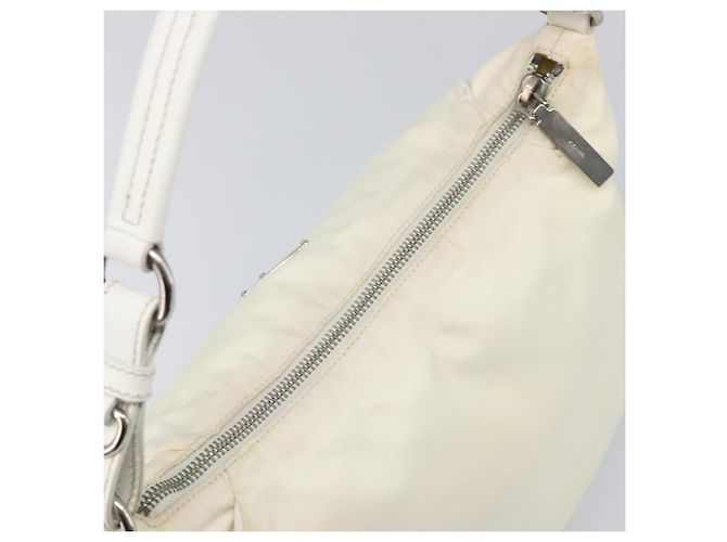 Bolsa de Ombro PRADA Nylon Ivory Silver Auth 204641A Prata Cru - vista 14
