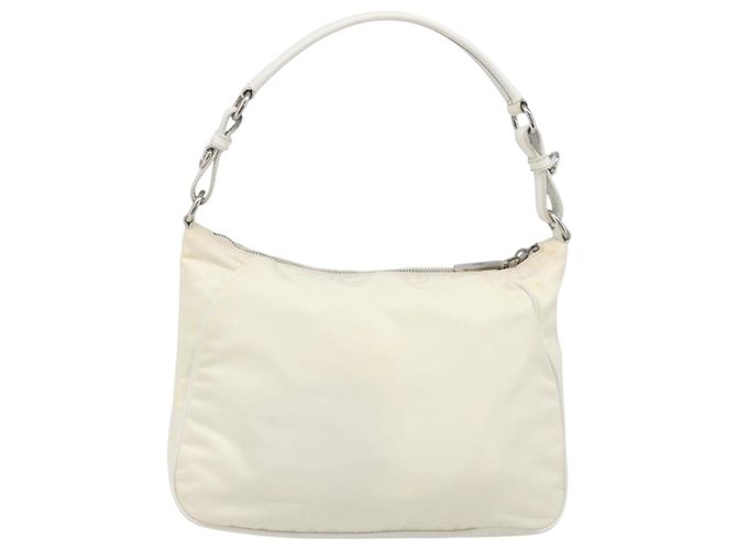Bolsa de Ombro PRADA Nylon Ivory Silver Auth 204641A Prata Cru - vista 2