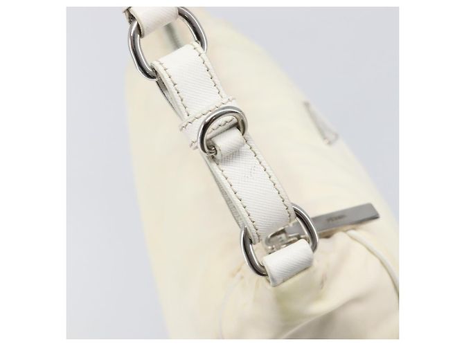 Bolsa de Ombro PRADA Nylon Ivory Silver Auth 204641A Prata Cru - vista 20