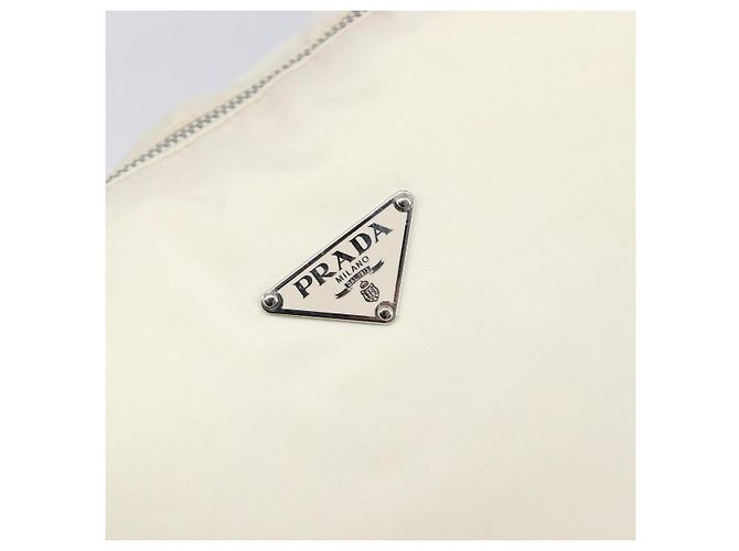 Bolsa de Ombro PRADA Nylon Ivory Silver Auth 204641A Prata Cru - vista 21