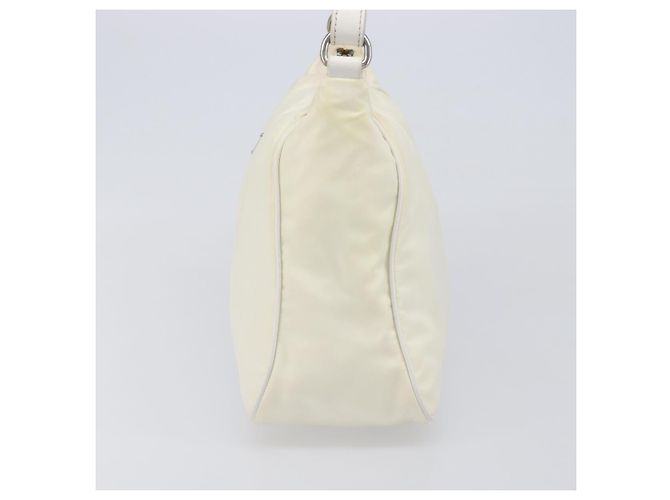 Bolsa de Ombro PRADA Nylon Ivory Silver Auth 204641A Prata Cru - vista 3