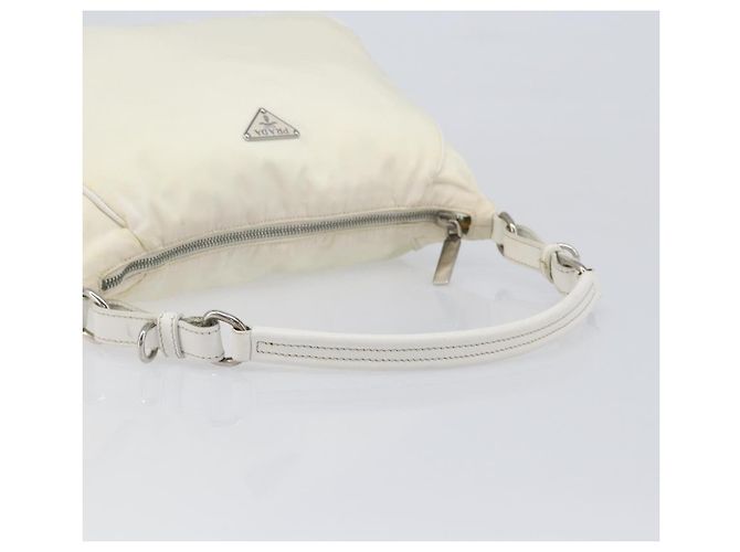 Bolsa de Ombro PRADA Nylon Ivory Silver Auth 204641A Prata Cru - vista 7