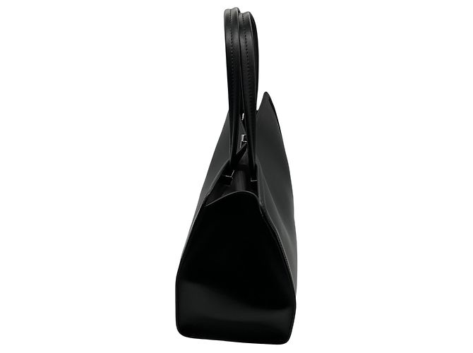 mala tote Max Mara em couro preto com alças duplas e ferragens prateadas - vista 2