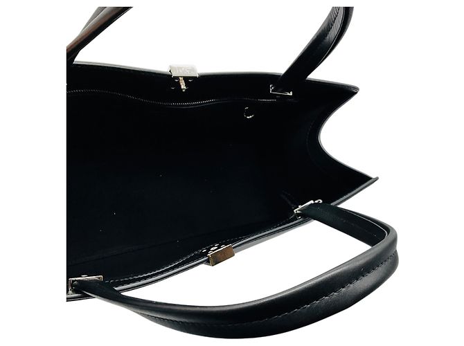 mala tote Max Mara em couro preto com alças duplas e ferragens prateadas - vista 6