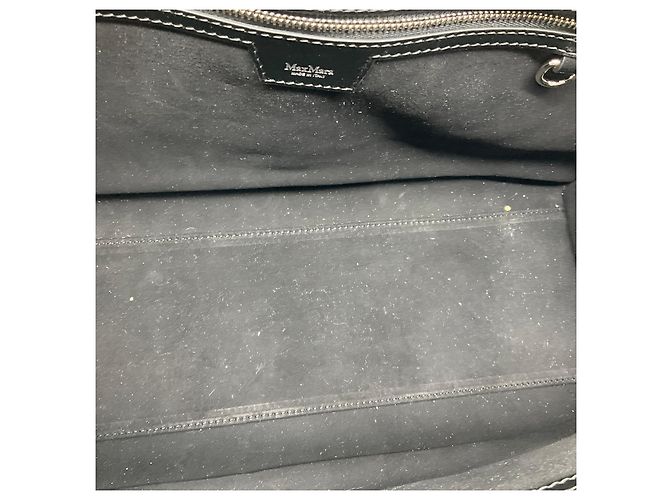 mala tote Max Mara em couro preto com alças duplas e ferragens prateadas - vista 7