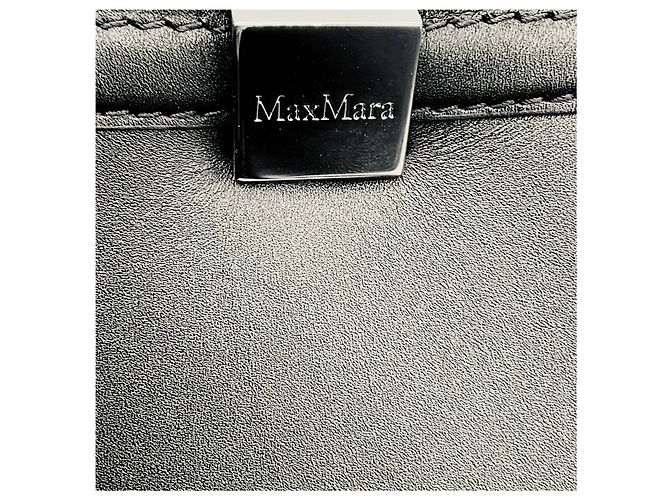 mala tote Max Mara em couro preto com alças duplas e ferragens prateadas - vista 9