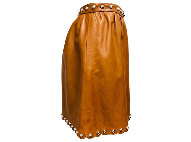 Valentino Garavani Falda de piel de cordero Tan / Silver Stud Embellished RED Valentino Camello - vista 2