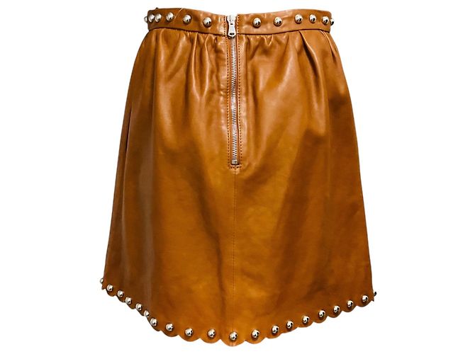 Valentino Garavani Falda de piel de cordero Tan / Silver Stud Embellished RED Valentino Camello - vista 3