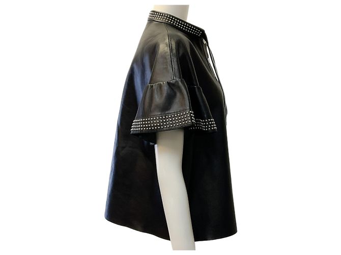 Top a maniche corte in pelle nera con borchie argentate RED Valentino Nero - vista 2