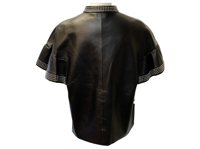 Top a maniche corte in pelle nera con borchie argentate RED Valentino Nero - vista 3