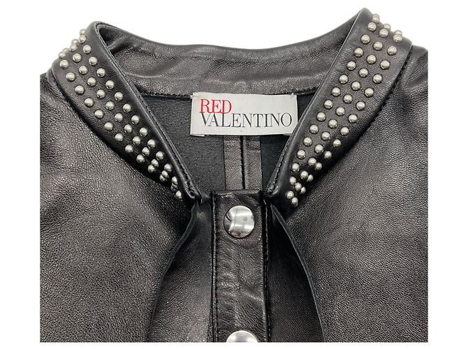 Top a maniche corte in pelle nera con borchie argentate RED Valentino Nero - vista 4