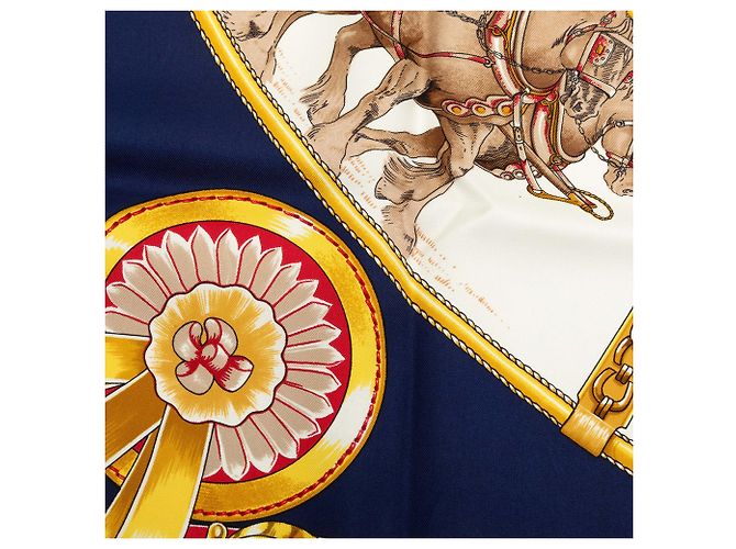 Foulard di seta Hermès Chevaux de Trait Blu 90 Scarves - vista 3