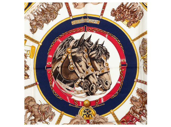 Foulard di seta Hermès Chevaux de Trait Blu 90 Scarves - vista 6